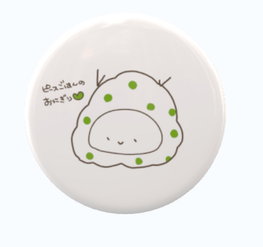 ヴィヴィくんとへいわてんグッズ：缶バッジ（小サイズ・しろ・ピースおにぎり）